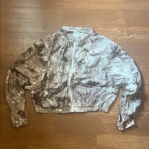Gymshark Marble-Effect Bomber Jacket in Brown and Cream